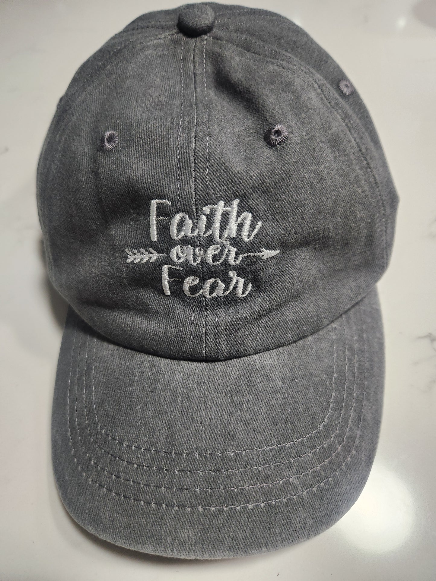 H-Hat- Faith over Fear Grey Sand Washed Ball Cap