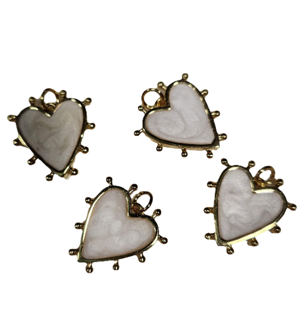 Heart Studded Mother of Pearl Enamel Charm or Pendant