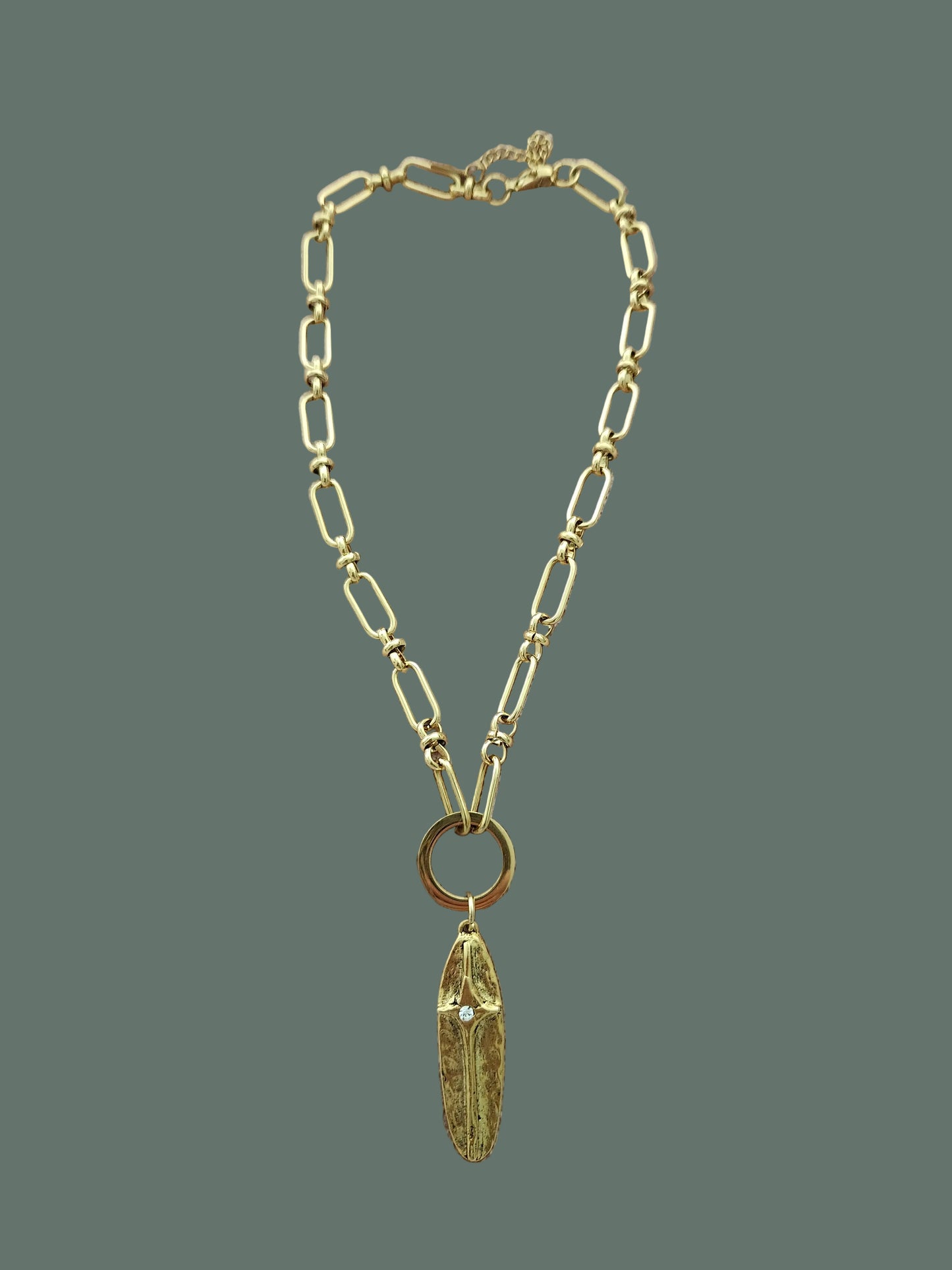 Cross Oval Elongated Link Pendant Necklace