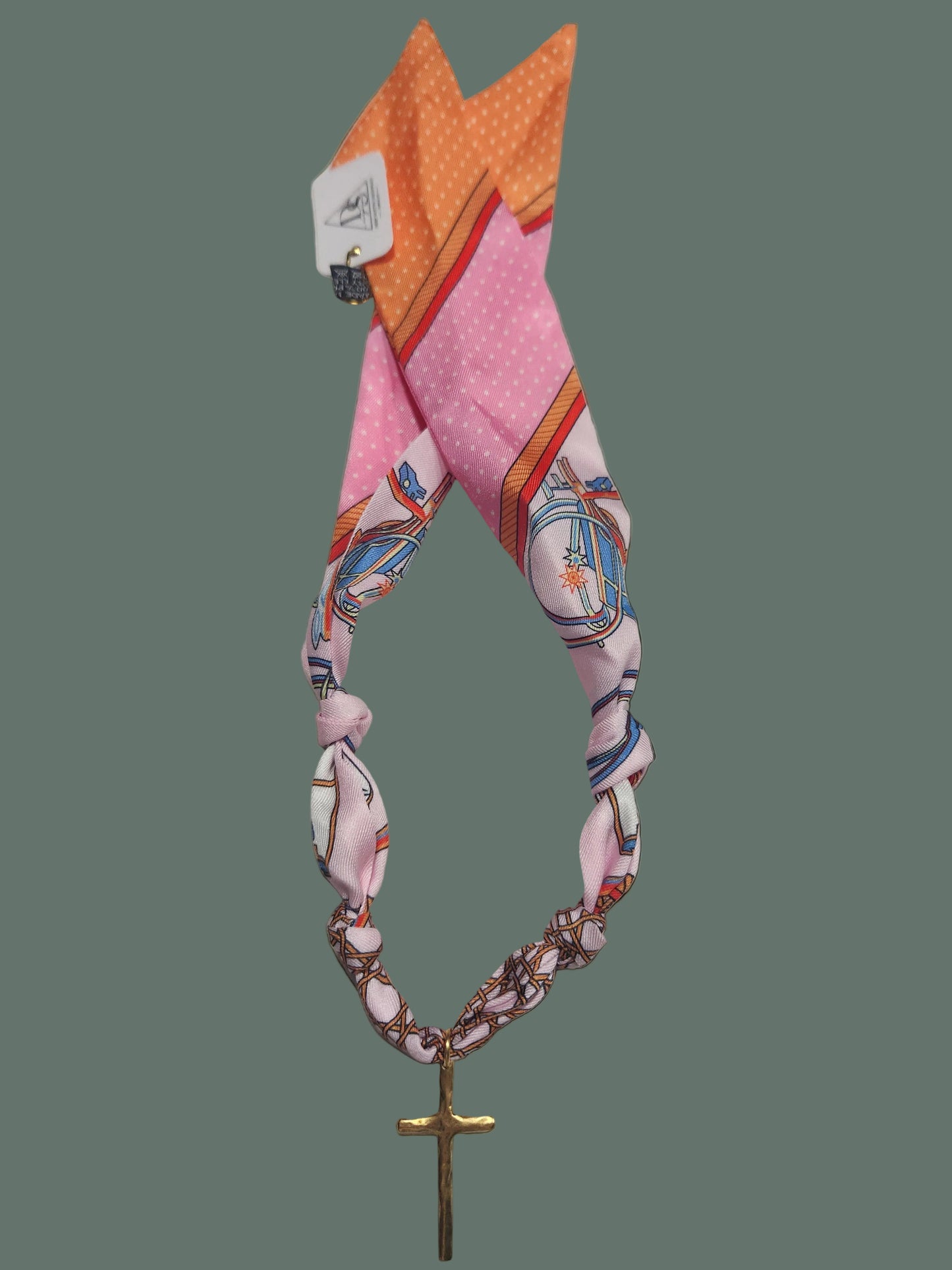 Scarf Necklace with Organic Gold Cross