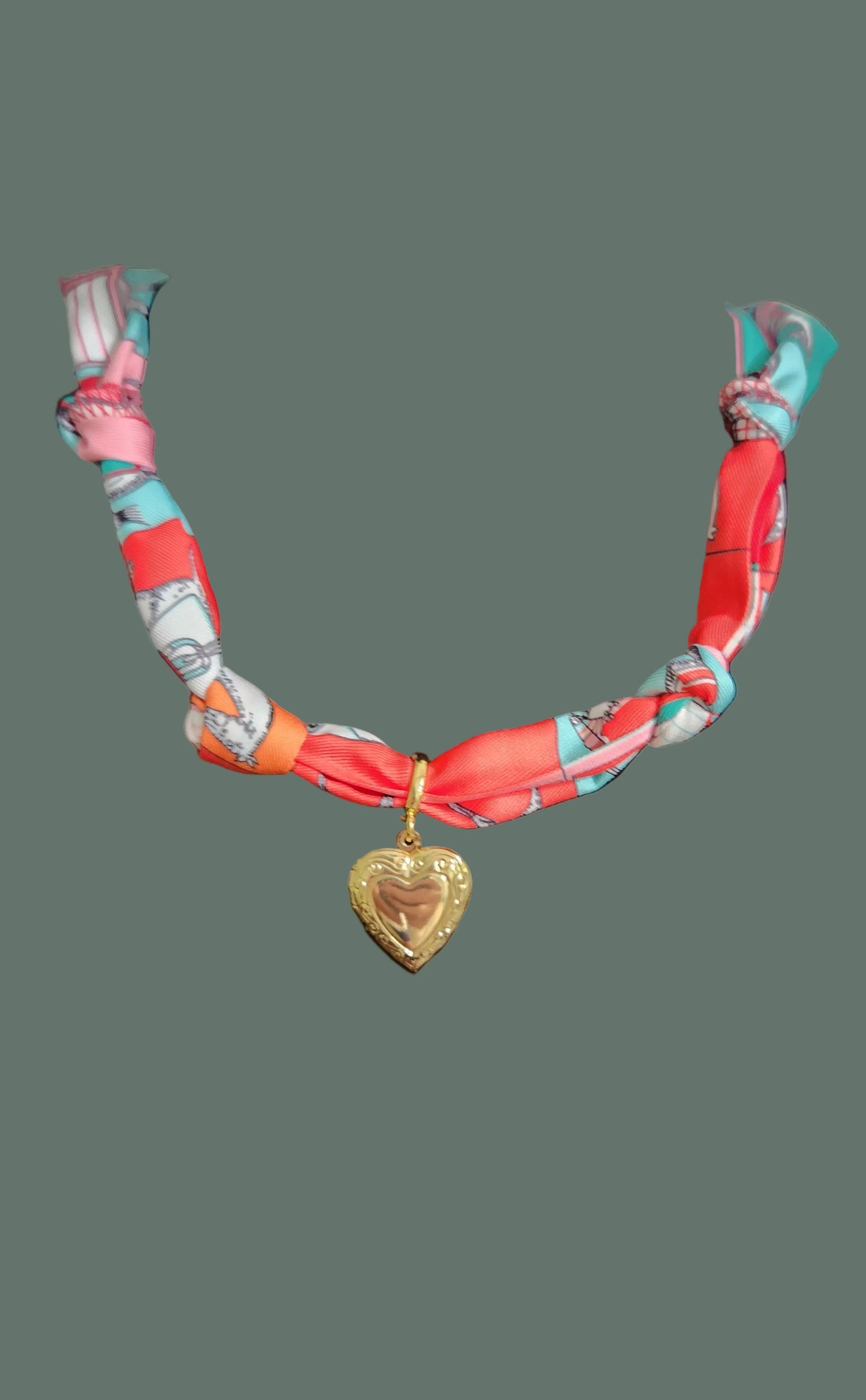 Scarf Necklace with Heart Locket