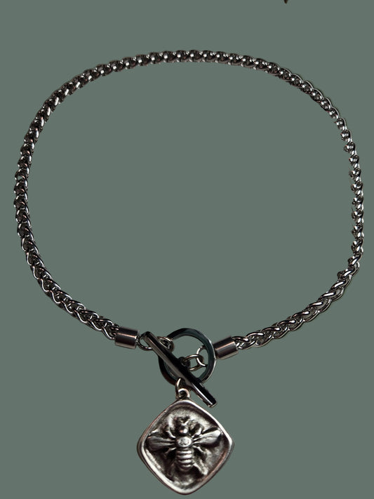 Bee Toggle Braided Necklace in Silver