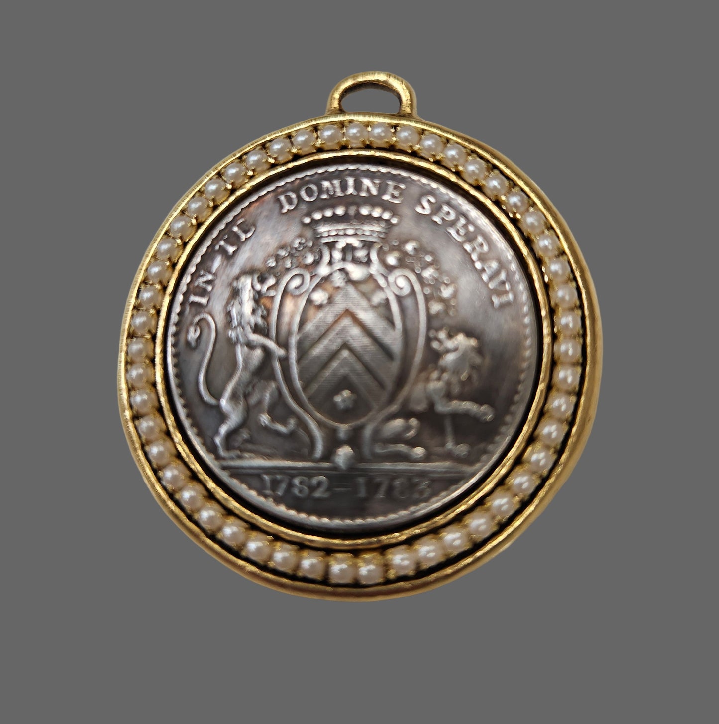 French Coin Pewter Mixed Media with Pearl Halo