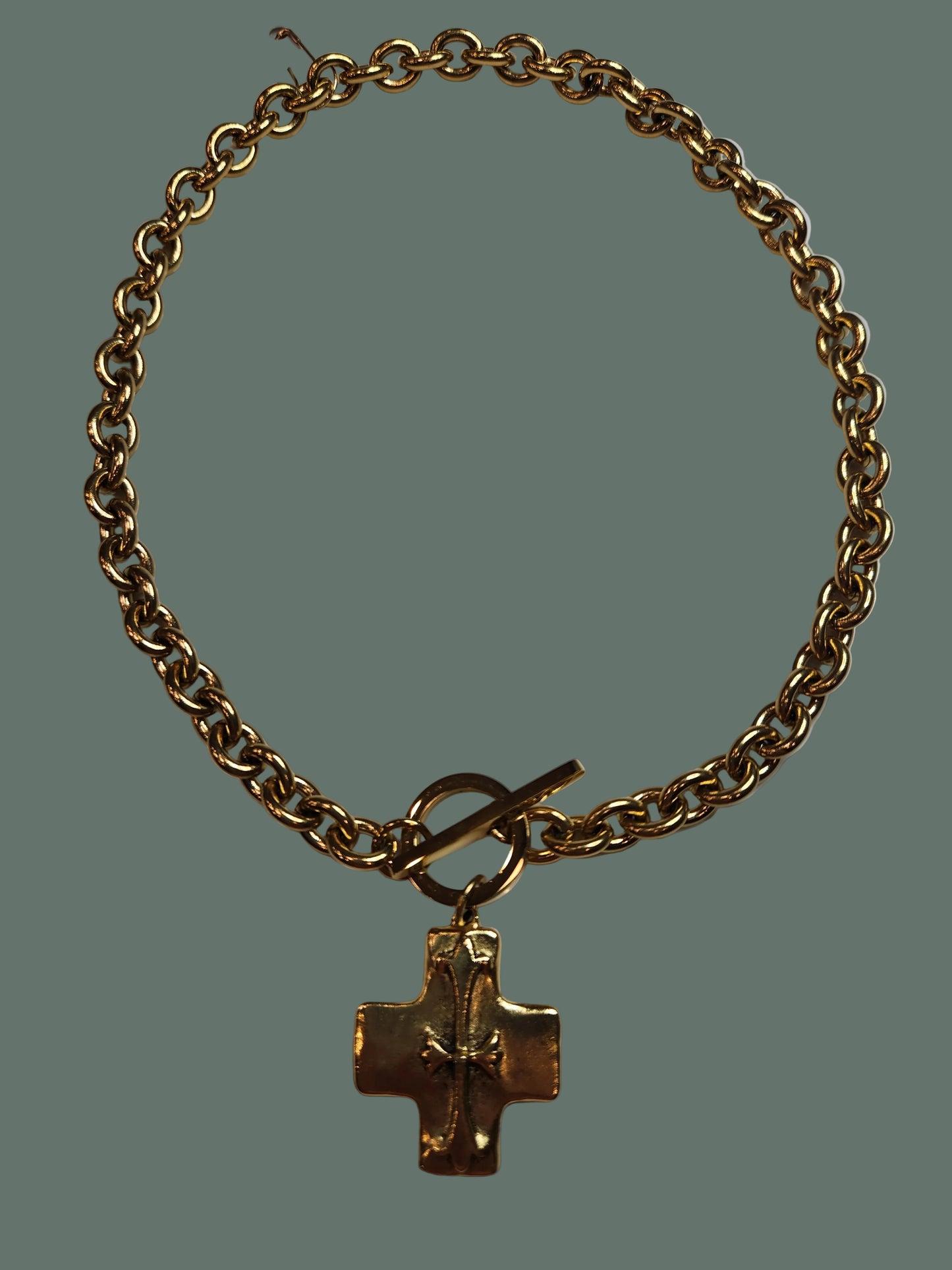 Cross Pendant on Chunky Toggle Chain